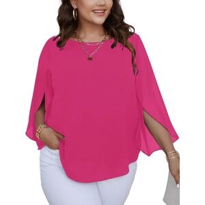 NWT TRENDY SCOMCHIC Plus Size Hot Pink Chiffon 3/4 Split Sleeve Tunic Blouse 4X
